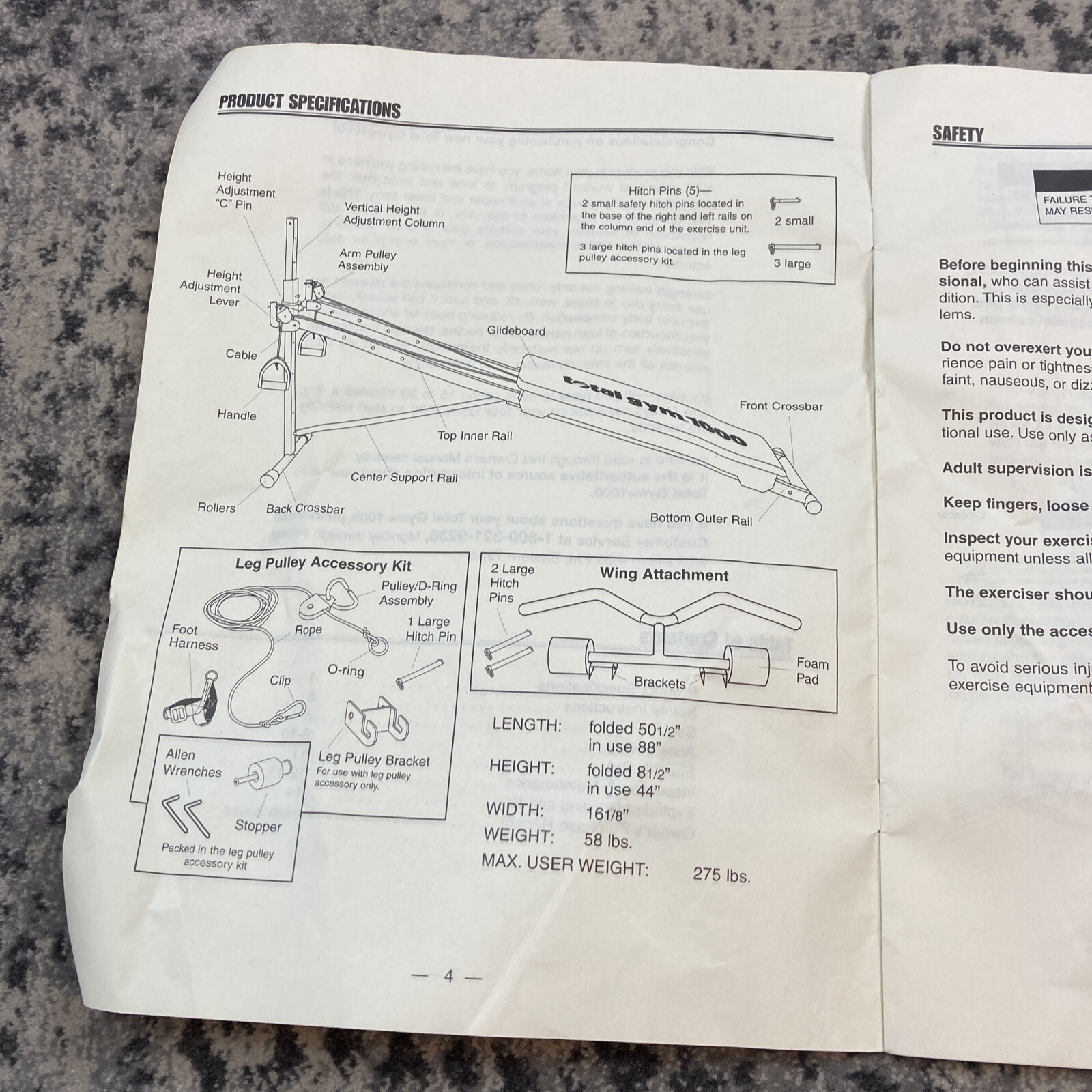 Total Gym Wing Attachment 1000 1100 1400 1500 1600 1700 1800 1900