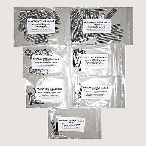 Kit vis Allen pour moteur Kawasaki GPX400R Ninja pour remplacer visserie rouillée