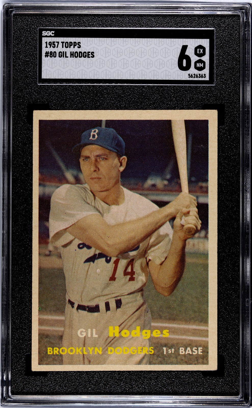 1957 Topps GIL HODGES Brooklyn Dodgers #80 SGC 6 EX/NM Condition