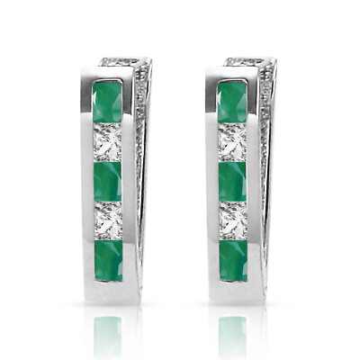 14K. HOOP EARRING WITH NATURAL EMERALDS & WHITE TOPAZ