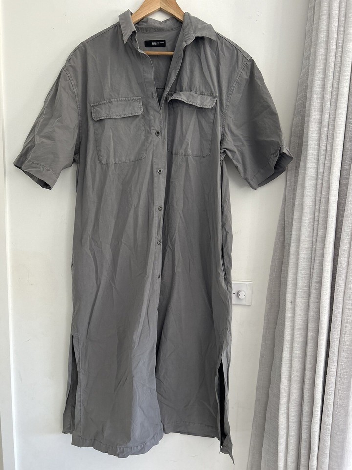 REPLAY Women's Shirt Dress, Button Through, Grey, XL