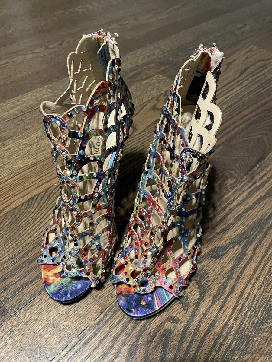 Zigi Soho Duran Caged Pumps 7.5 Zip Open Toe Stiletto Heels Prom
