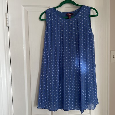 EPIC TREADS GIRLS BLUE & WHITE WITH WHITE POLKA DOTS PLEATED DRESS SIZE XL EUC