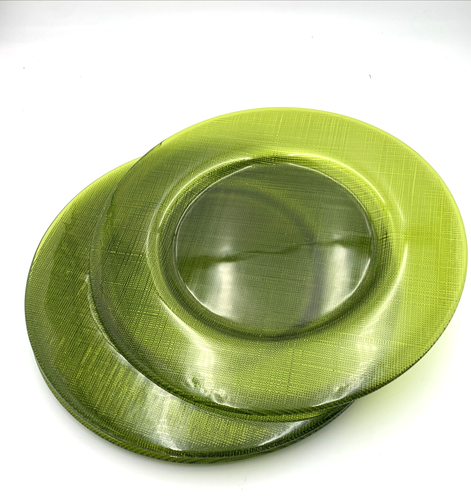 Bormioli Rocco Inca Green Glass Charger Service Plate Weave Textured 11” Set 4 - Picture 5 of 6