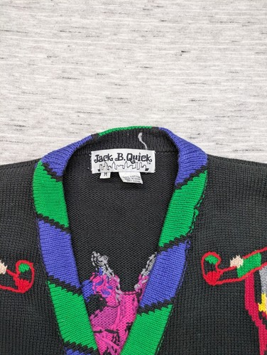 VTG Jack B Quick Belle Point Christmas Cardigan 90s Sz M Allover Print Buttons - Picture 3 of 13