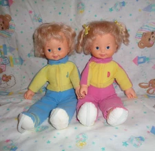 Vintage 1985 Ideal/CBS Toys JIM & DANDY Twins (2) Doll Lot ~Vinyl & Cloth ~CLEAN
