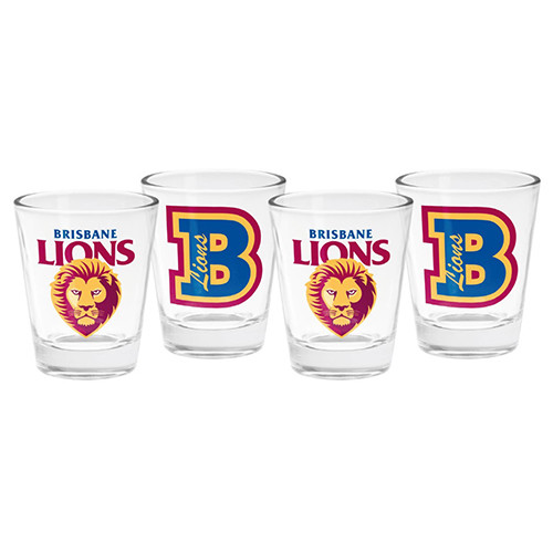 Brisbane Lions AFL Spirit Shot Glasses Glass Bar Set 4 Man Cave
