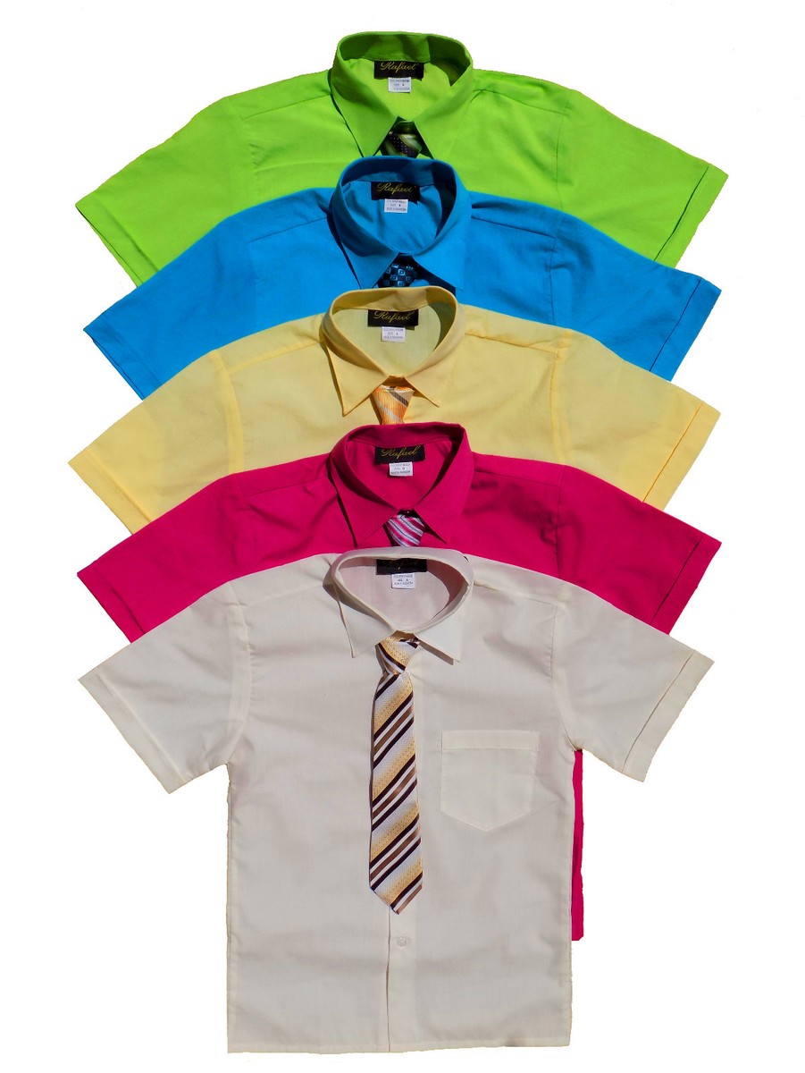 BOYS RECITAL, SUMMER SHORT SLEEVE DRESS SHIRT WITH TIE, SZ4 to 14
