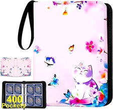 Trading Card Binder 4-Pocket, 400 Top-Loading Slots Collectible Trading Card Alb