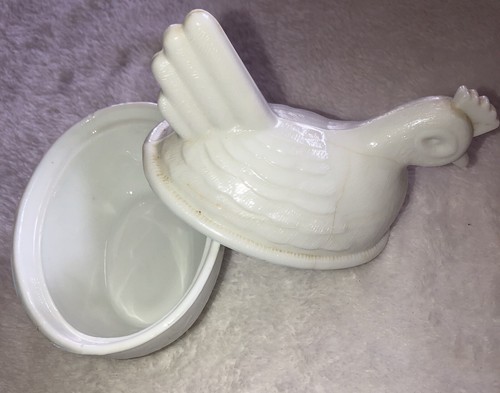 Vintage Hen On Nest White Milk Glass Candy/Trinket Dish - 第 6/7 張圖片