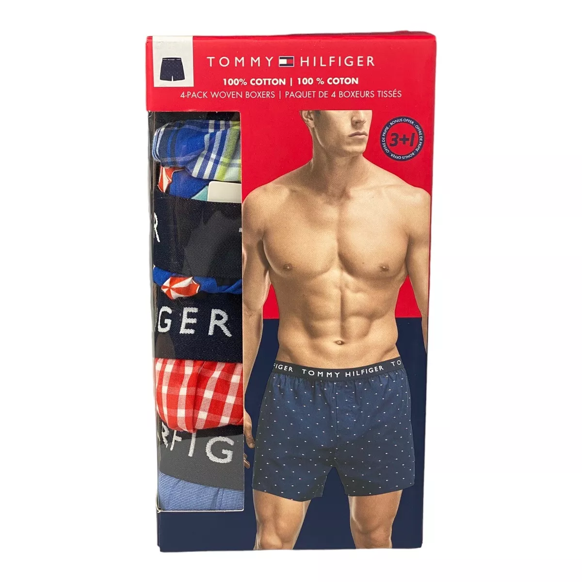 Tommy Hilfiger 4 Pack 100% Cotton Woven Boxers Underwear Men's