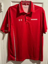 Under Armour Wisconsin Badgers Polo Shirt Red Short Sleeve Sz L EUC