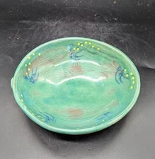 Vintage Earthworks Caribbean 8" Terracotta Trinket Bowl Dish Green Handles