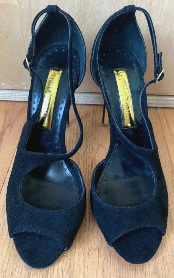 Rupert Sanderson Sandalias de tacón alto con tiras Peep Toe Negro Gamuza 38.5 EE. UU. 8 Foto 2 de 4