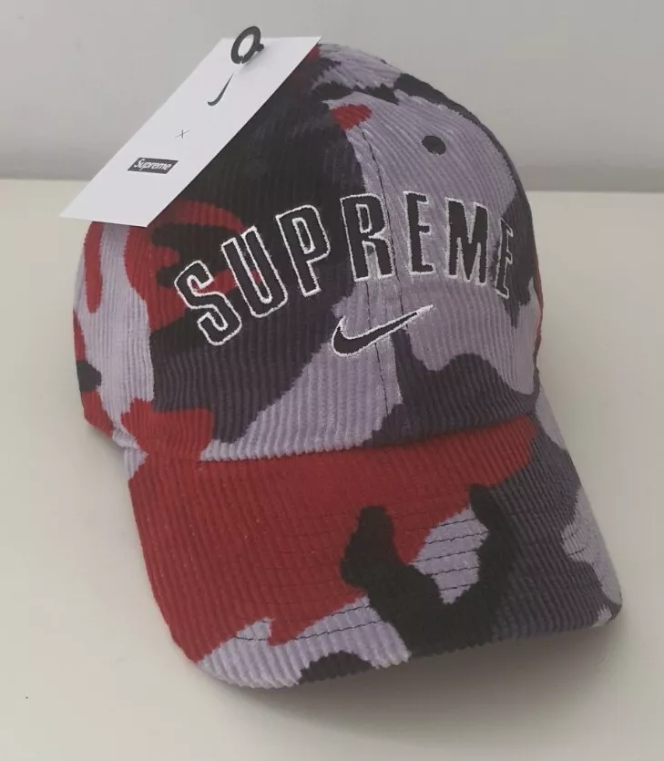 SS22 Supreme x Nike Arc Corduroy 6 panel cap hat Red camo New With Tag