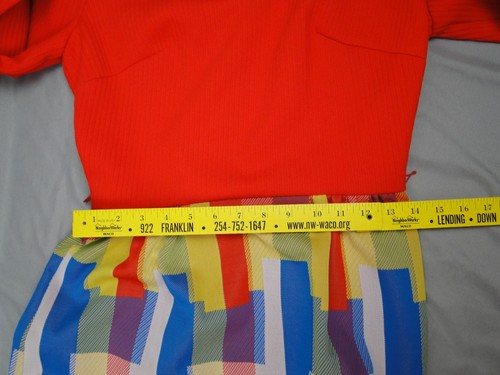 Vintage Momentum Kleid rot V-Ausschnitt Color Block Langarm volle Länge 60er 70er - Bild 5 von 23