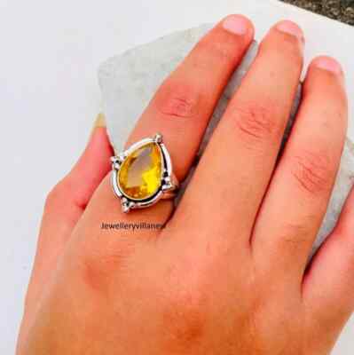 Quartz Citrine 925 Sterling Silver Band& Statement Ring Handmade Ring All Size