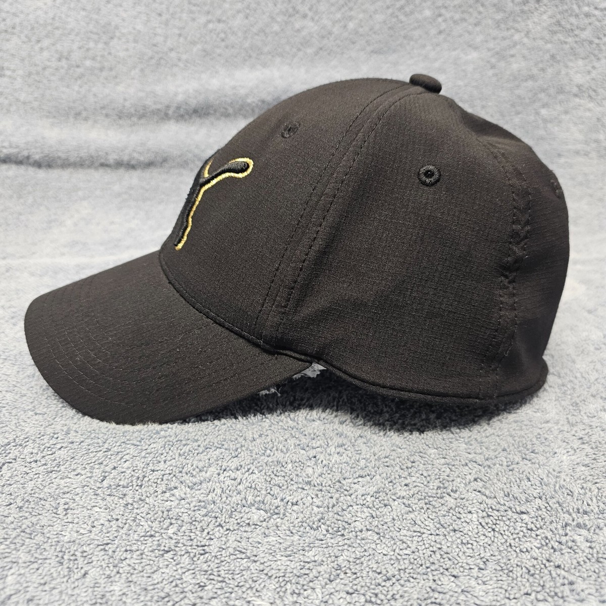 Puma Golf Hat Flex Fitted M/L Baseball Cap Lily Black Gold Center