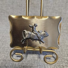 Vintage Gold and Silver Tone Bull Rider Belt Buckle Bucking Bronco Siler Nickel