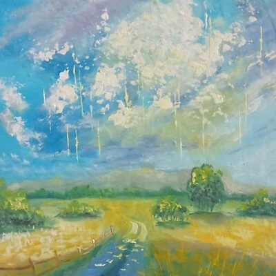 Felder Landschaft Ölbild Abstrakt 20x20 cm Gemälde auf Leinwand - Bild 1 von 4