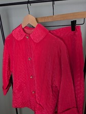 Vintage Magenta Pink Peter Pan Collar Quilted Rhinestone Buttons Lounge Set