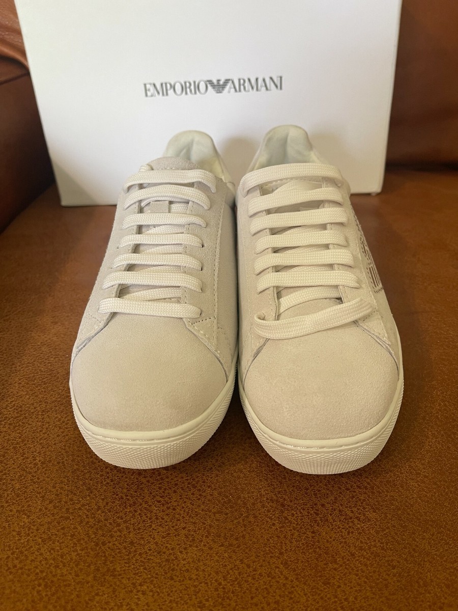 EMPORIO ARMANI Women Off White Suede Ace Sneakers X3X104 EMPORIO ARMANI Women Off White Suede Ace Sneakers X3X104