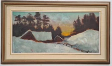 Oil painting oil painting masterpiece landscape winter nature forest snow village 431