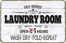 Laundry Room Decor Tin Sign 8 x 12 inch Vintage Farmhouse Metal Wall Art Plaque