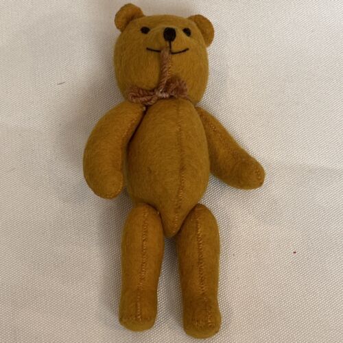 Vtg Miniature Teddy Bear Golden Yellow Felted Wool Teddy Bear Nice!!! - Picture 1 of 12