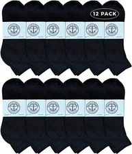 12 PK of Mens Premium Cotton Quarter Ankle Sport Socks Size 10-13 Solid Black
