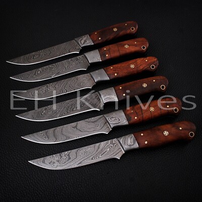  Lot of 6 Handmade Damascus Steel Steak Knives Set   Kitchen Dining Cutlery
