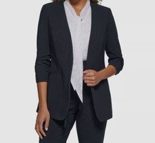 Calvin Klein Women's Blue Ruched-Sleeve Open-Front Blazer Jacket Size 2