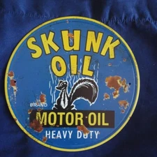 8" Round Metal Sign Wall Art Man Cave Garage Bar Gas Station Gas Skunk Motor Oil