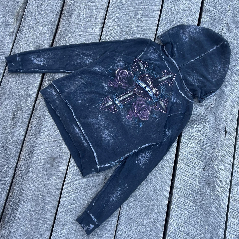 Sudadera con Capucha Cruz Floral Y2K Sinful By Affliction Talla Grande EE. UU. Foto 4 de 4