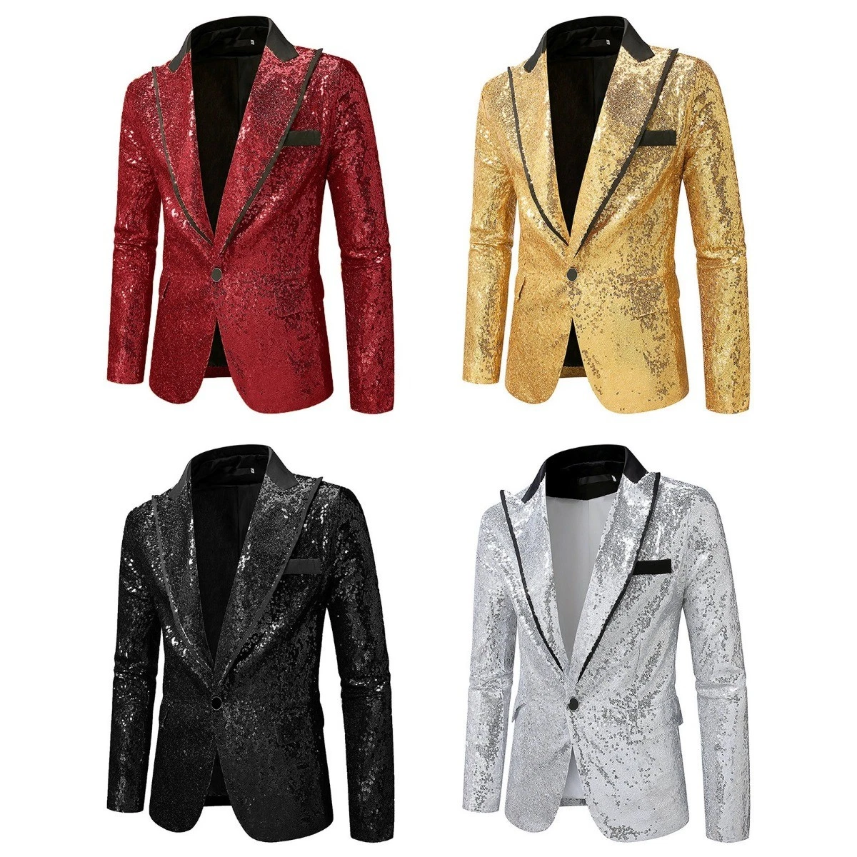 Mens Sparkle Sequins Blazer One Button Suit Disco Tuxedo Jacket Coat UK
Opens in a new window or tab