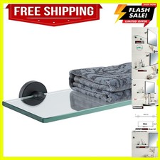 14-Inch Black Tempered Glass Bathroom Shelf - Sturdy 304 Stainless Steel Design