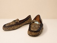 Coach Signature Jacquard Monogram Womens Size 8.5B Olive Tan Brown Loafer