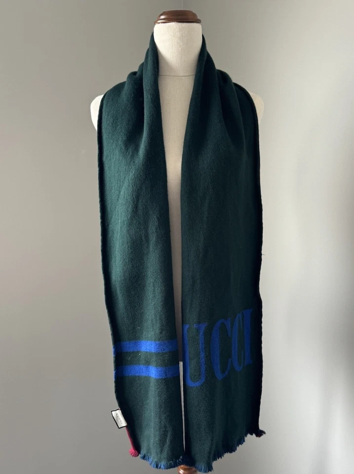 Bufanda de lana/seda Gucci verde con logotipo de Burdeos Foto 2 de 4