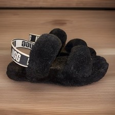 UGG Fluff Oh Yeah black sheepskin slides, Youth Size 1Y