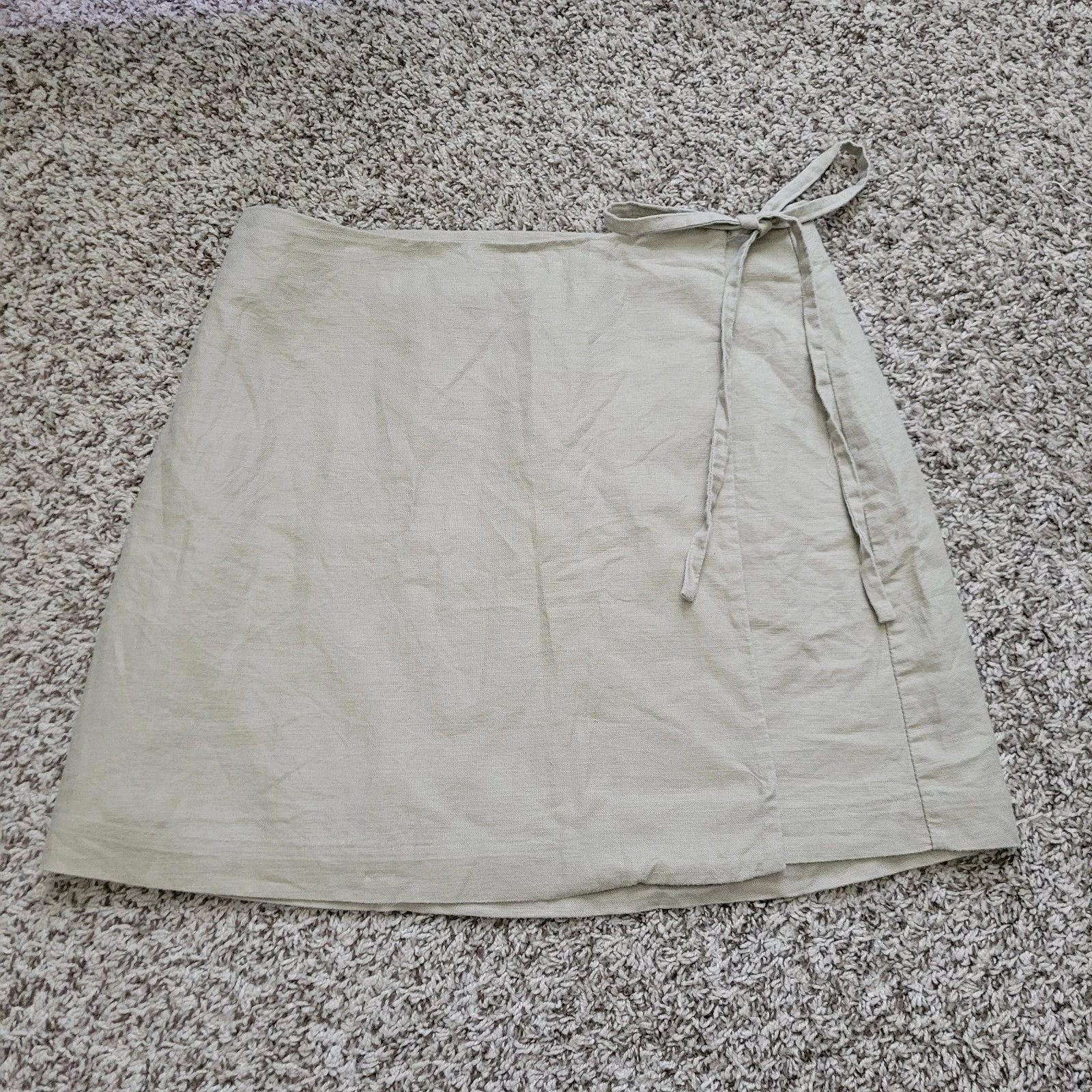 Gap Linen Wrap Mini Skirt Beige Khaki Tan Short Above The Knee Tie Waist Small