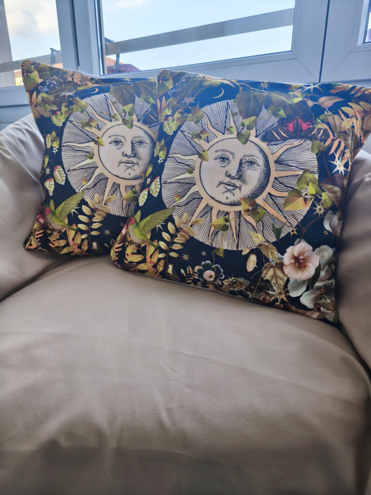 Housse de coussin soleil velours artisanal 40x40 cm lot de 2 pièces unique