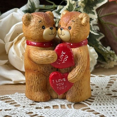 Lucy and Me Valentine Teddy Bears Couple I Love You Red Heart and Bow Grannycore