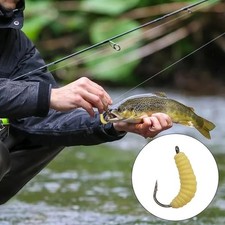 Rubber Maggots Fishing Grub Lures Set with Hooks for Bass Trout Crappie Bluegill