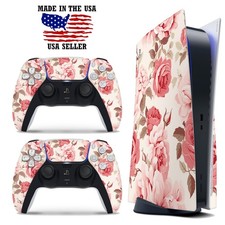 PS5 Disc Version Console  Controller Vinyl Skin Decal Wrap - Rose Flower Roses