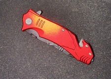 Bison River Red Aluminum Pocketknife Stainless Steel Clip Point Seatbelt Cutter