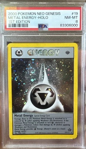 **SWIRL** 2000 Pokemon Neo Genesis 1st Edition #19 Metal Energy Holo PSA 8 NM-MT