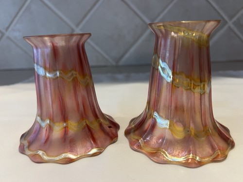 Two Colorful Iridescent Delicate Glass Lamp Shades