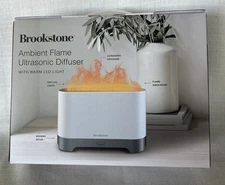 Brookstone Ambient Flame with Ultrasonic Diffuser  New In Box Warm LED Light