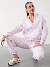 Athleta Forever Fleece 1/2 Zip Hoodie Sweatshirt Sakura Pink Large 473713