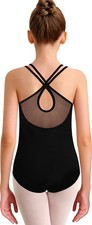 Girls Dance Leotard Camisole Mesh Ballet Dancewear Crisscross BackFull Front ...